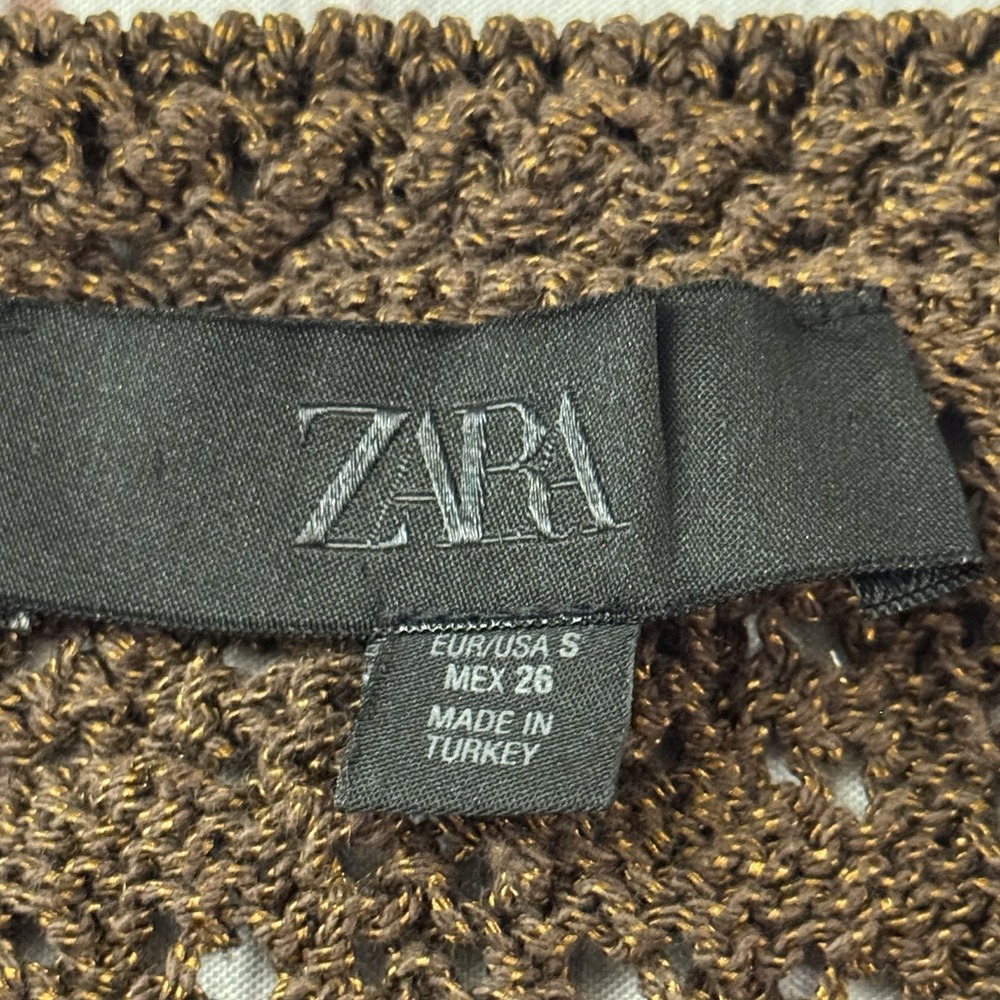 Zara Crochet Knit Mini Dress Brown Size Small Women's Sexy Summer‎ - Picture 5 of 13
